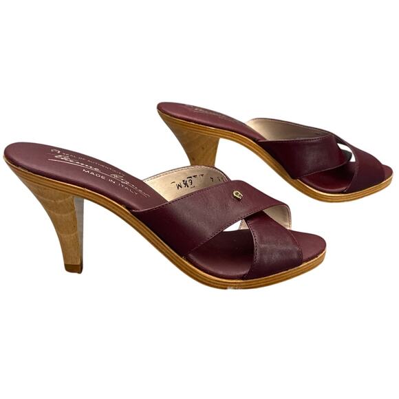 Etienne Aigner Vintage 70s Oxblood Leather Wooden Heel Mule Slide Women 6.5 - Picture 5 of 8